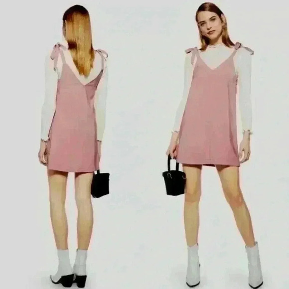 Topshop Women's Pink Side Button Mini Slip Dress Size 2 Sleeveless - Picture 3 of 13
